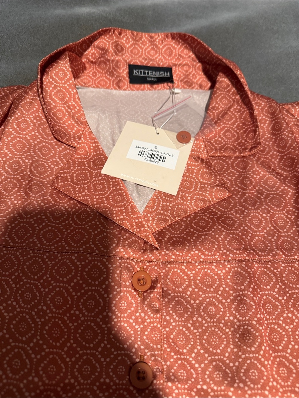 NWT Kittenish Rust Printed Button-Front Short Set - Picture 3 of 8